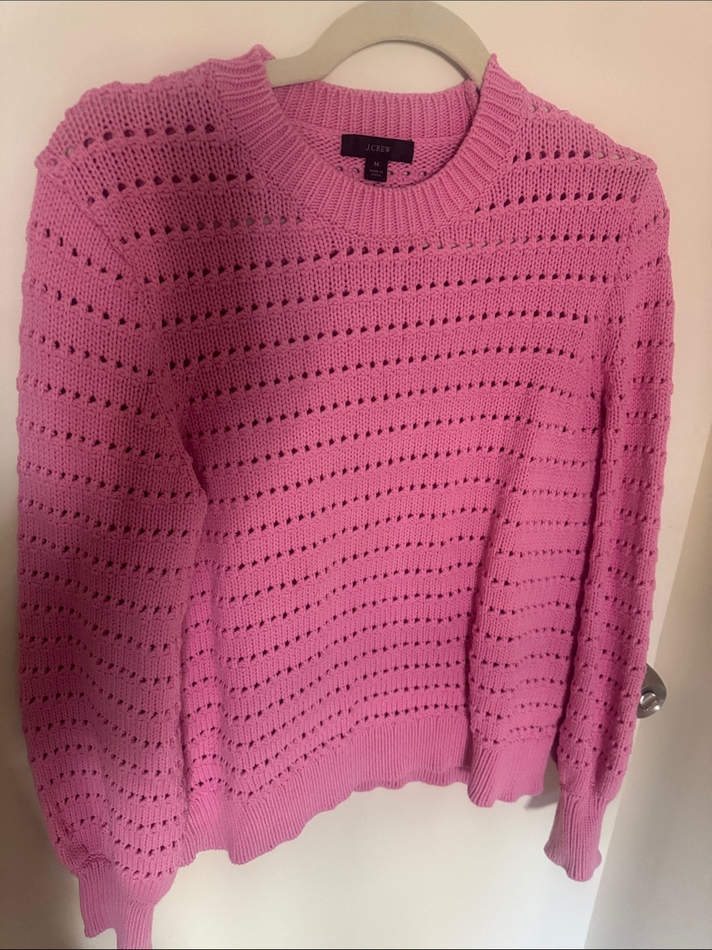 J. Crew Bubblegum Pink Pointelle Crewneck Sweater